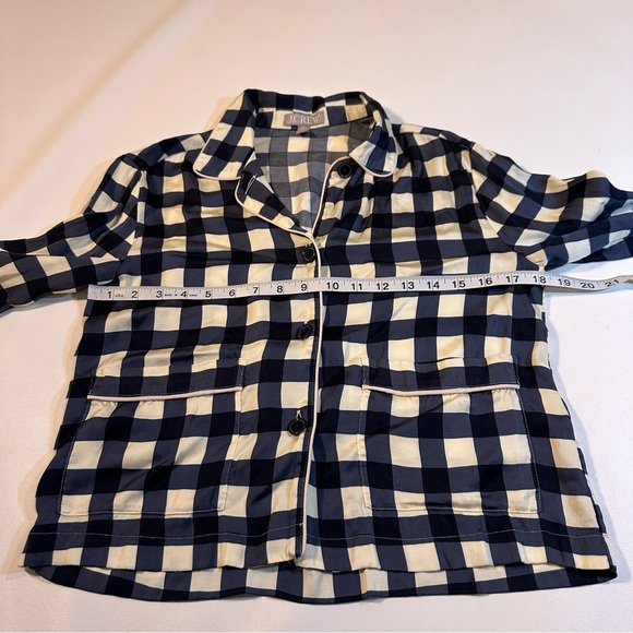 J. Crew Size XXS Navy Gingham Soft Shine Pajamas Set Jammies Sleepwear - Picture 7 of 10